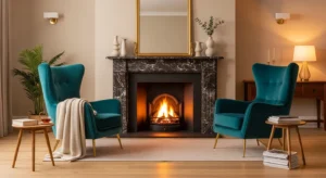 Chairs creating cozy fireplace seating