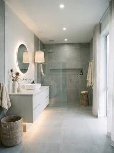 Light grey and white bathroom with clean modern design