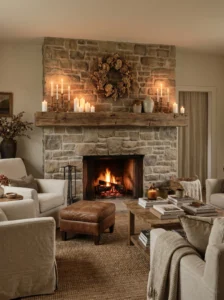 cozy French country fireplace decor ideas