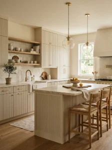 Textured kitchen cabinets with fluted wood modern trend