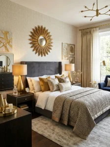 Metallic accents in a luxury bedroom adding a touch of sophistication and shine