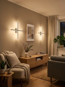 Wall-mounted lighting in a small living room saving space and adding a cozy glow