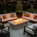 Cozy backyard fire pit with seating and warm lighting for relaxing nights