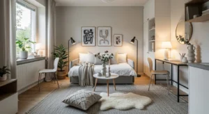 Living room and bedroom combo ideas for small spaces with cozy modern layout