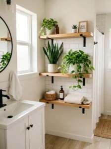 “Bathroom decorated with indoor plants on a budget”