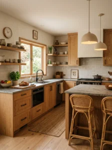 “Natural oak kitchen cabinets in a timeless Scandinavian-style kitchen”
