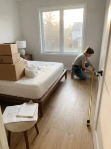 “Measuring bedroom space before choosing a bed size”