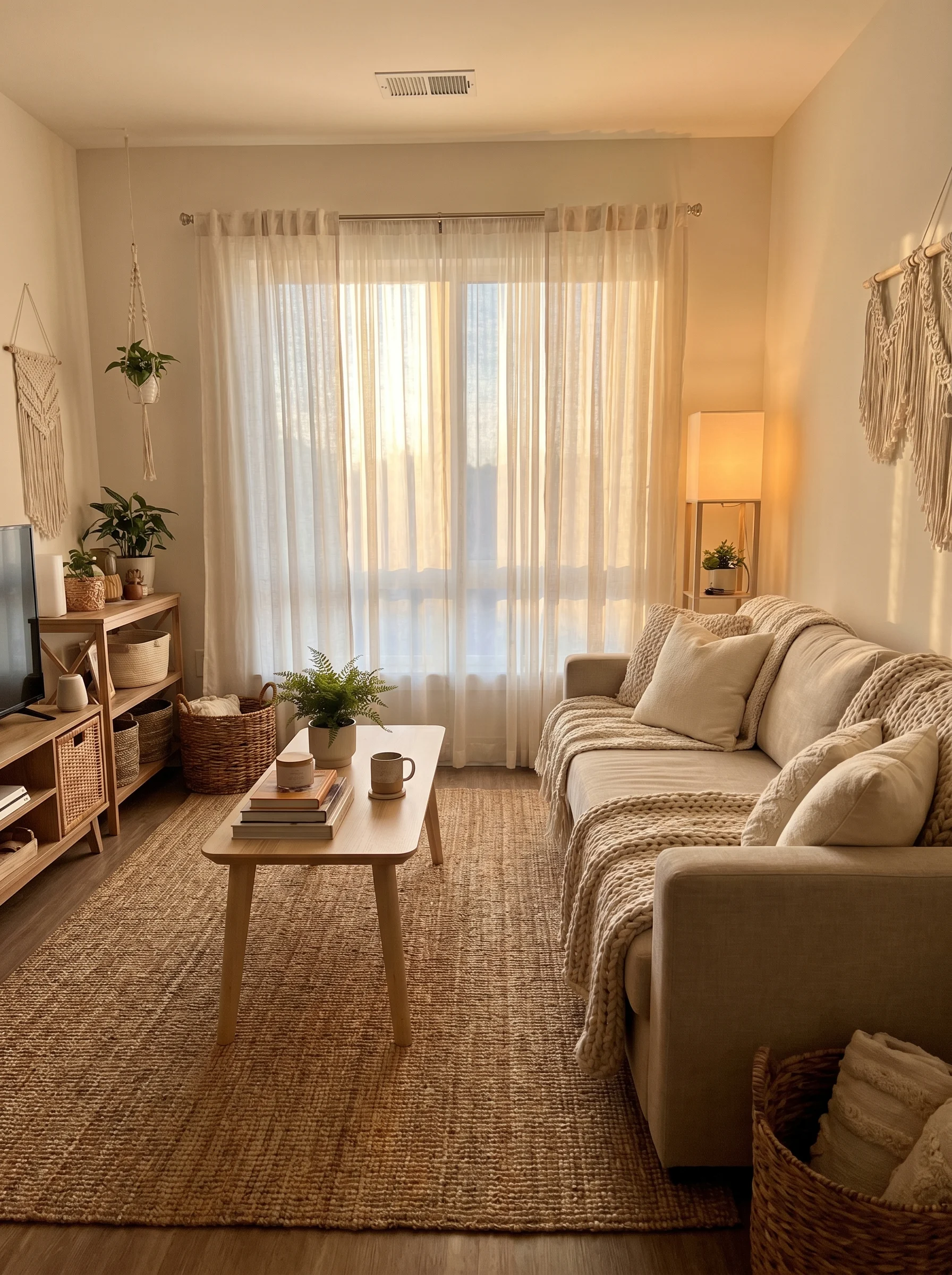 “Affordable modern living room decorated on a $500 budget with cozy neutral décor”