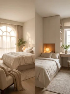 “Comparison of different bed sizes in modern bedroom layouts”