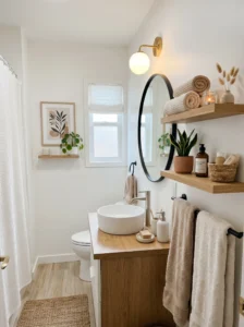 “Affordable modern bathroom decorated beautifully on a small budget”