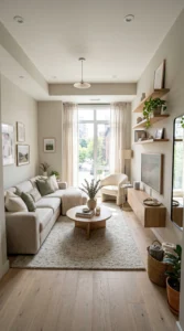 “Smart furniture arrangement in a small modern living room”