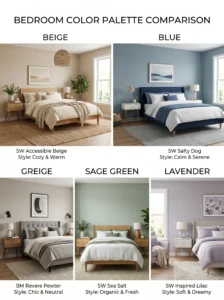 “Best bedroom color palette ideas for sleep and relaxation”