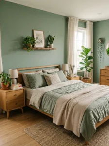 “Sage green bedroom decor for a calm and restful atmosphere”