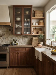 Kitchen featuring textured materials that add depth and visual interest.