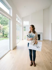 Homeowner planning how to decorate a new home from scratch.