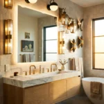 Stylish bathroom featuring warm wall sconces, modern vanity, and elegant lighting design ideas.