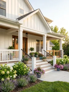 Stylish front porch featuring elegant railing designs that combine safety and curb appeal.