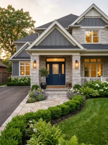 Beautiful home exterior featuring a stylish front door and enhanced curb appeal design.