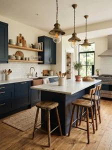 Kitchen blending modern cabinetry with vintage decor accents.