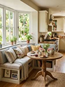 Comfortable kitchen seating area designed for dining and gathering.
