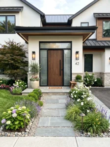 Front door with matching sidelights creating a bright and spacious entrance.