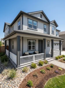 Composite porch railings providing durability and a clean, modern appearance.