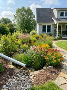 "Rain garden designed to absorb and filter runoff from a home's downspout."