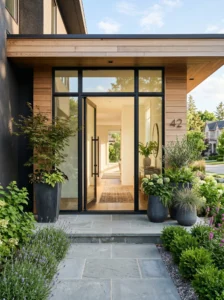 Exterior door with large glass panels bringing natural light into the home.
