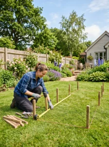 "Choosing and measuring the best location for a raised garden bed."