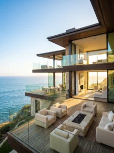 Glass panel porch railings maximizing views while maintaining safety.