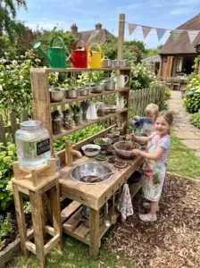 Mud kitchen with play sink and water station for outdoor sensory play