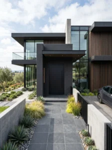 Minimalist flush front door with a sleek modern design.