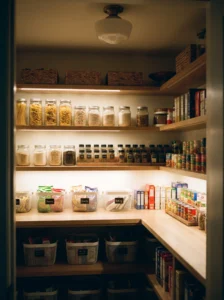 Organized pantry shelf after a quick nightly reset