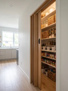 Space-saving bifold door for a spare closet pantry