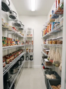 Adjustable wire shelving installed in a closet pantry
