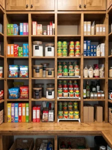 Divided shelf sections for a multi-use pantry