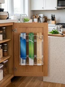 Door-mounted organizer for foil, plastic wrap and parchment paper
