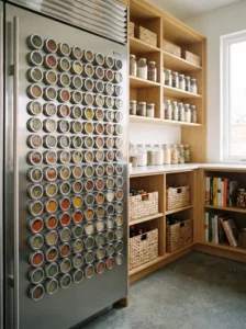 Magnetic spice tins providing compact kitchen storage