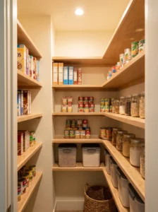 Adjustable pantry shelving maximizing vertical storage space