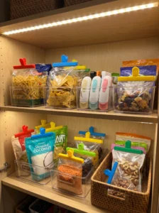 Bag clips and sealers keeping opened pantry packages fresh