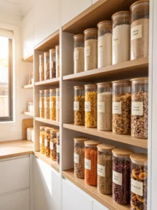 Clear canister wall for organized pantry dry goods
