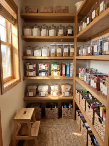 Labeled pantry containers creating a consistent organization system
