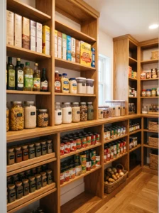 Mixed-height shelving for varied pantry item sizes