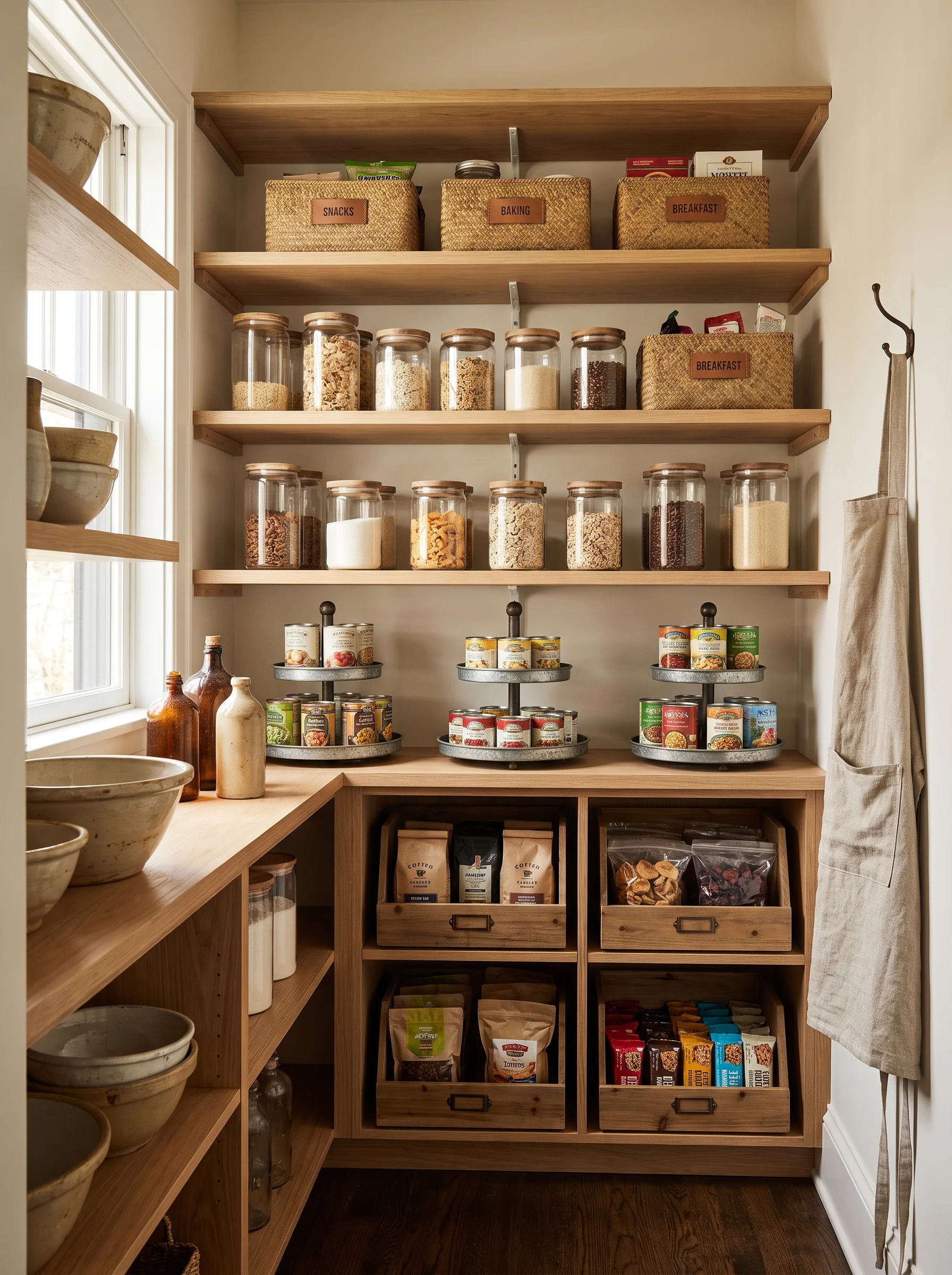 34 small pantry organization ideas with labeled containers, bins, shelves, and smart storage solutions