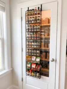 Over-the-door spice rack maximizing pantry storage space