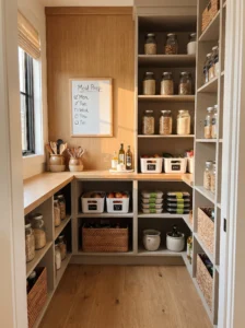Pantry prep-day checklist station for organizing weekly meal preparation