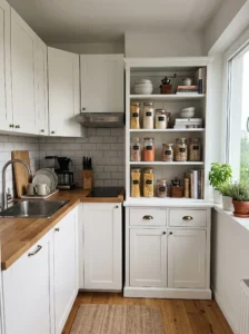 Compact freestanding mini pantry for a small kitchen