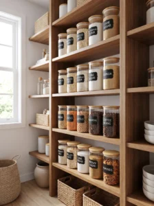 Glass pantry jars with reusable chalkboard-style labels