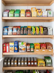 Shallow shelving for small packaged pantry goods