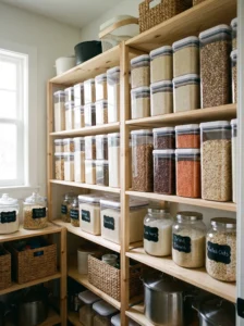 Bulk ingredient pantry zone for rice, beans and batch cooking supplies